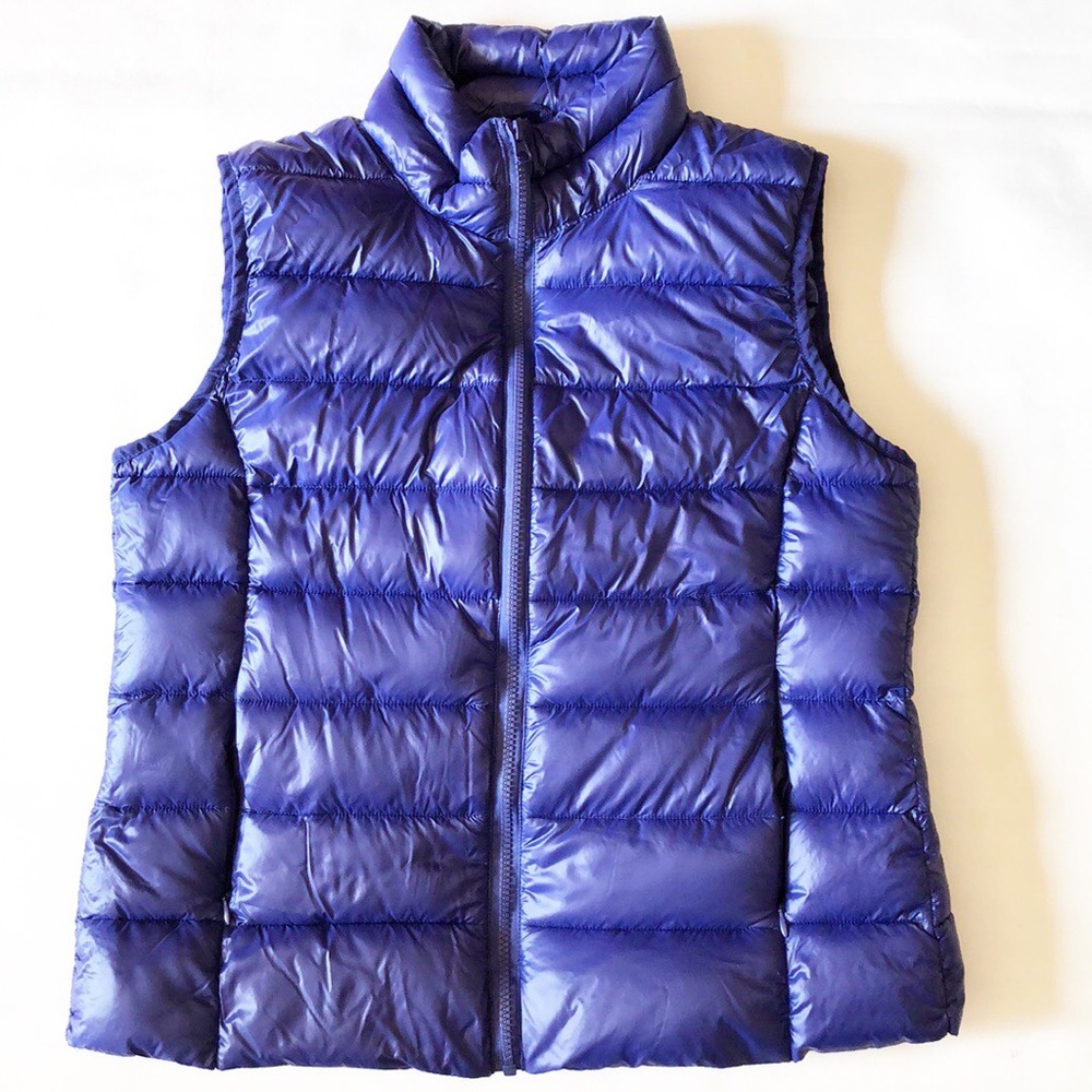 BCBG Indigo packable lightweight down vest.